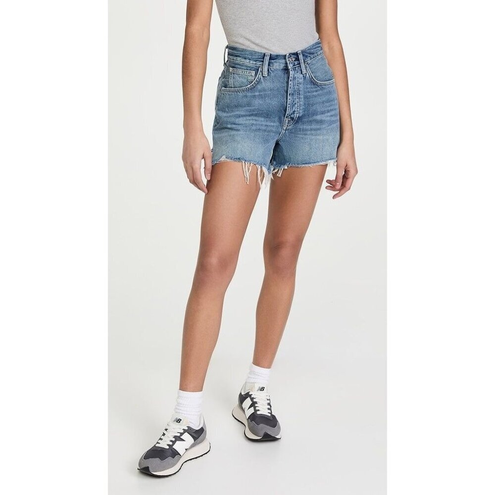 NWT 7 for All Mankind Women's Easy Ruby Cut-Off Shorts Raw Hem Blue Size 25